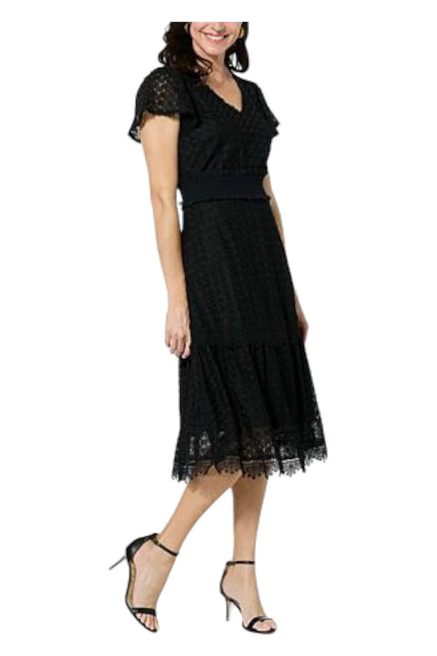 Lacey Chabert Knit Lace Tiered Dress Black - Petite